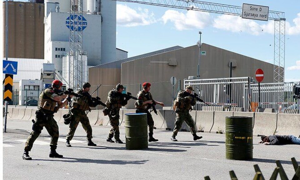HV-mannskaper under en samøvelse mellom politiet og Forsvaret på Sjursøya i Oslo.