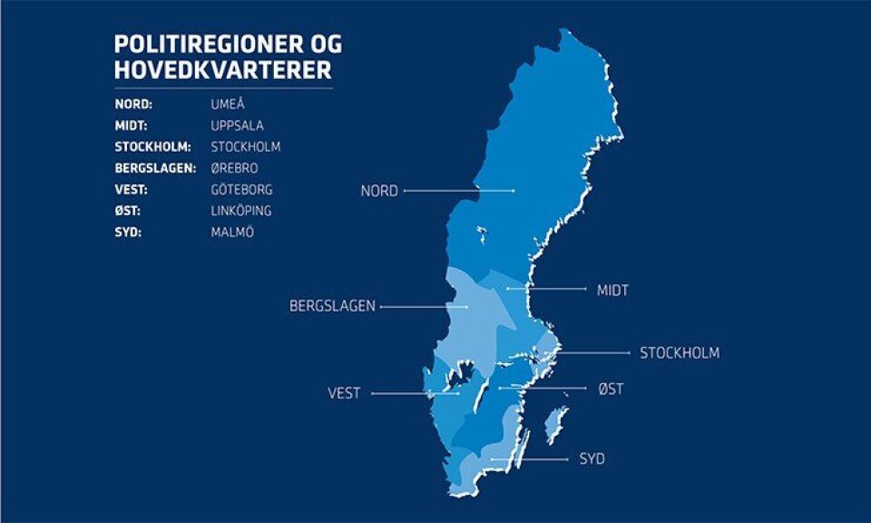 Svensk politi deles inn i sju politiregioner fra 2015.