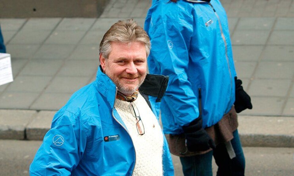 Forhandlingssjef Victor-Bjørn Nielsen i den PF-blå jakka, under den store politidemonstrasjonen i 2009.