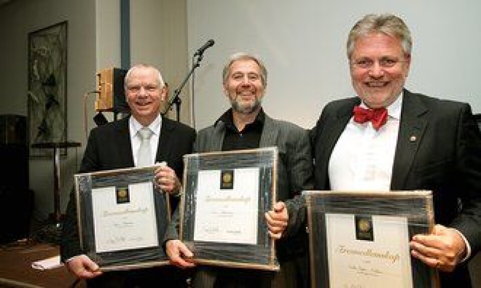 Egil Haaland, Arne Johannessen og Victor-Bjørn Nielsen fikk PFs æresmedlemsskap under landsmøtet i 2013.