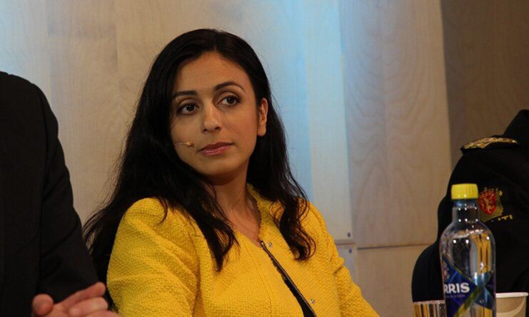 Hadia Tajik under den politiske debatten på politihuset i Oslo. Hadia Tajik under den politiske debatten på politihuset i Oslo.