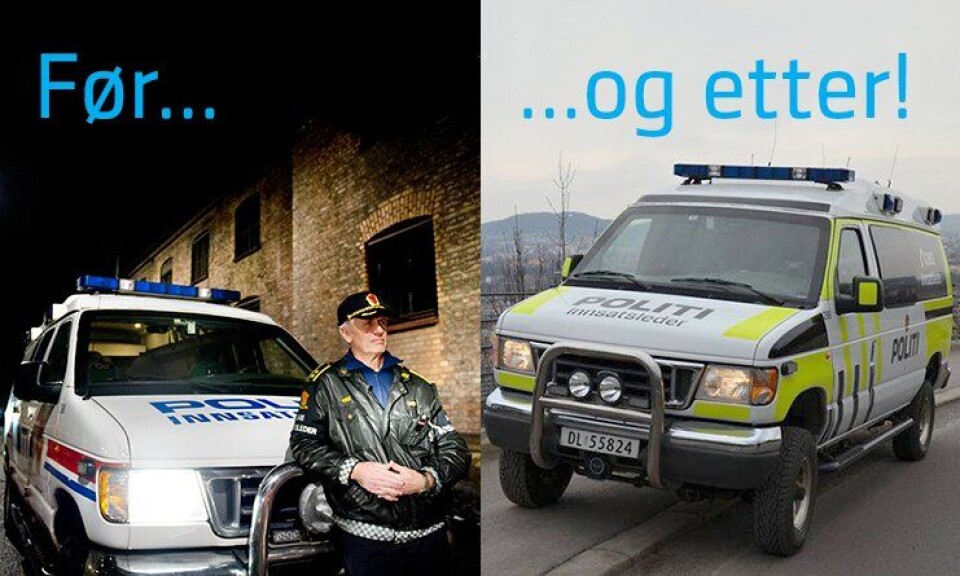 Innsatsleder Thor Langli har alltid vært glad i den trofaste innsatslederbilen. Her foran bilen fra et intervju med Politiforum i 2013. Til høyre er bilen i all sin nye prakt i dag.