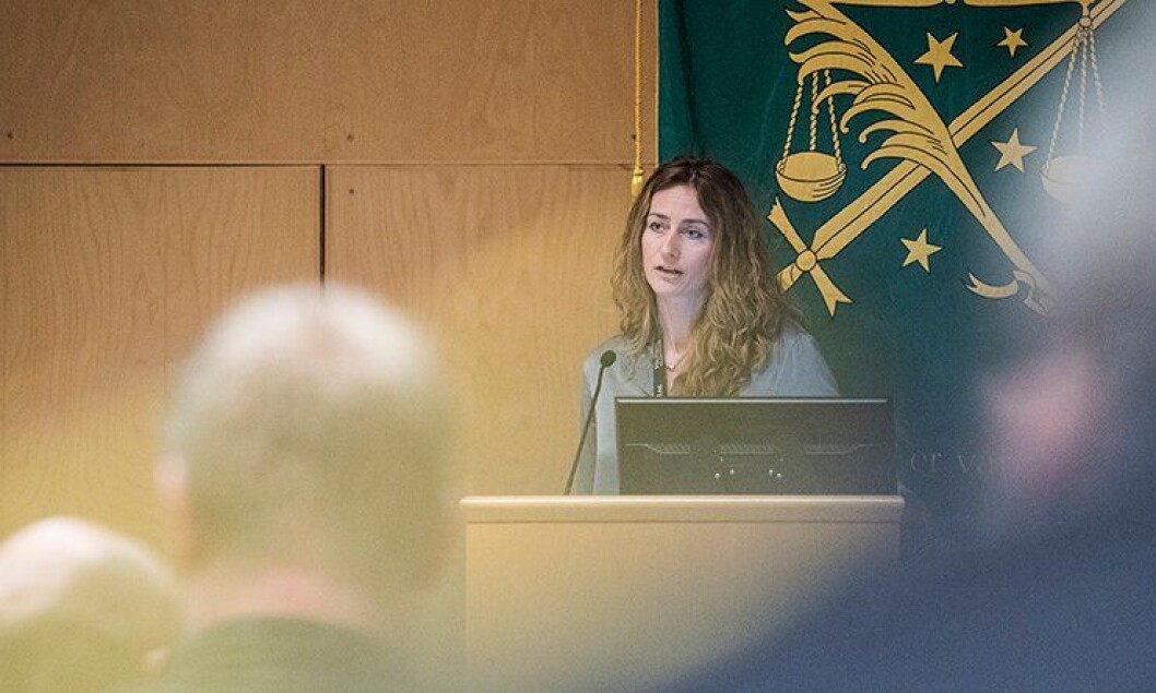 Kristin Aga på talerstolen under dagens fusjonsårsmøte i Oslo politiforening. Kristin Aga på talerstolen under dagens fusjonsårsmøte i Oslo politiforening.