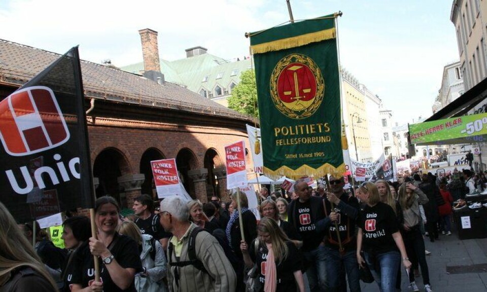Et Unio i streik, betyr et Politiets Fellesforbund i streik, fordi PF ligger under Unio. Her fra streik i 2012.