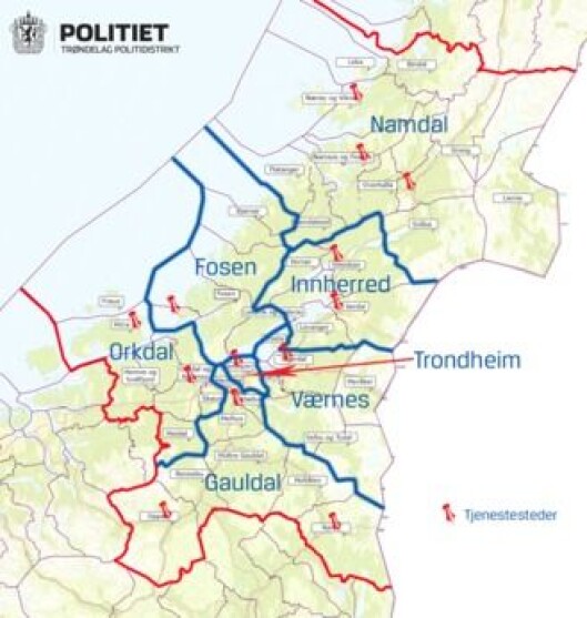 Forslaget til tjenesteenheter i Trøndelag. Illustrasjon: Politiet Forslaget til tjenesteenheter i Trøndelag. Illustrasjon: Politiet
