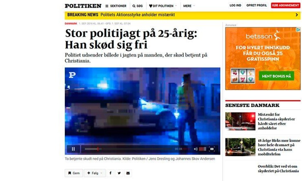 Store politistyrker ble satt inn i jakten på gjerningsmannen i København i natt. Store politistyrker ble satt inn i jakten på gjerningsmannen i København i natt.