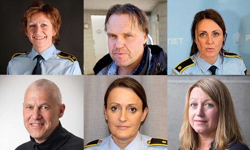 Dette er finalistene til Politiforums Ærespris 2016: Eva Birkenfeldt Ragde, Philip Fossnes. Hilde Reikrås, Trond Egil Olsen og Inger-Lise Brøste/Tone Davik (nominert samlet).