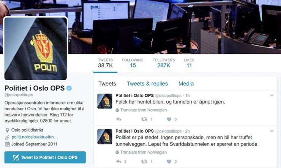 Slik ser oslopolitiets twitterkonto ut.