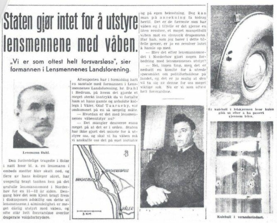 Da Olaf Taarneby ble drept i 1938, kom generell bevæpning av politiet på agendaen.
