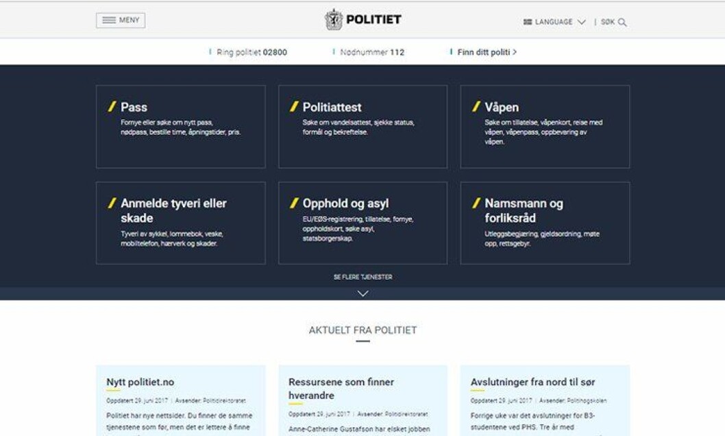 Slik ser www.politiet.no ut - politiets nye ansikt utad. Slik ser www.politiet.no ut - politiets nye ansikt utad.