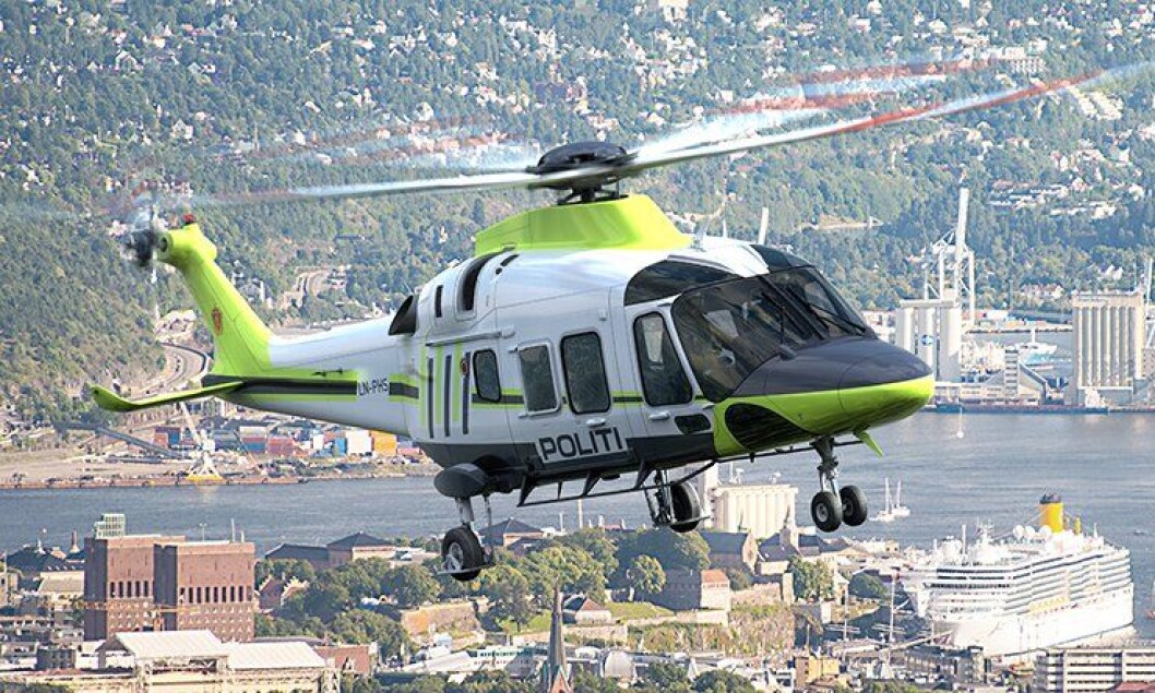 Slik kan politiets nye helikopter se ut, ferdig uniformert. Helikopteret er av typen Leonardo AW169. Bildet er manipulert. Slik kan politiets nye helikopter se ut, ferdig uniformert. Helikopteret er av typen Leonardo AW169. Bildet er manipulert.