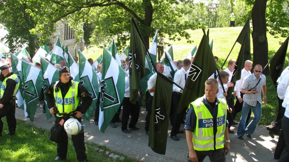 Den nordiske motstandsbevegelsen i Sverige, under en tidligere demonstrasjon.