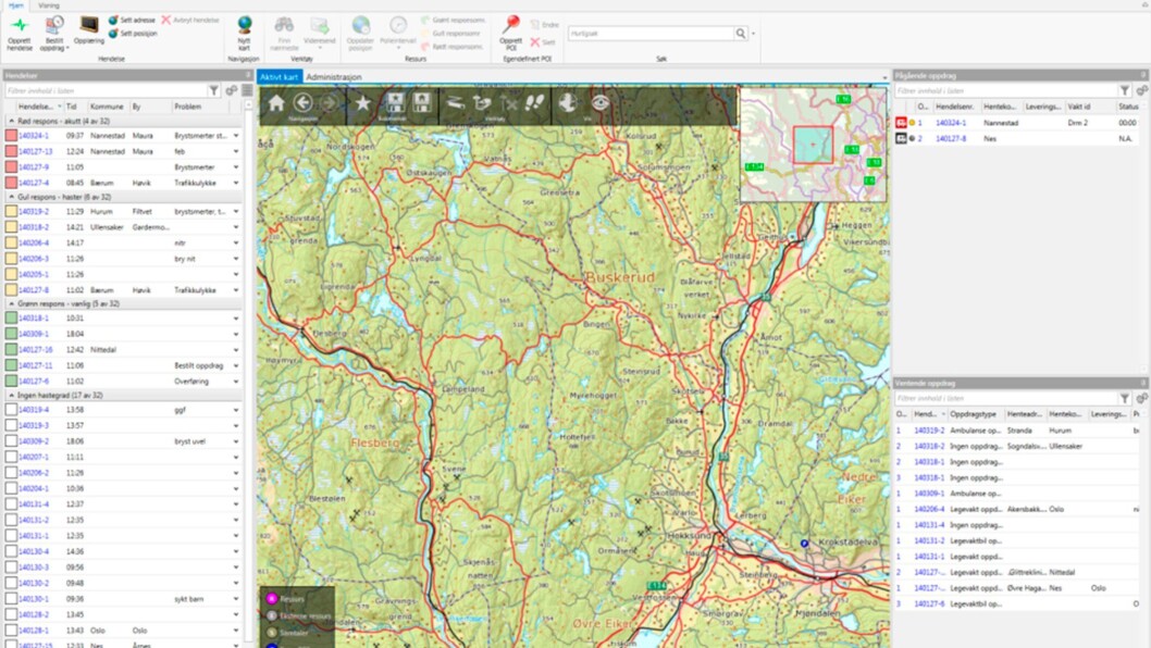 Slik ser et av skjermbildene ut for operasjonssentralen. Slik ser et av skjermbildene ut for operasjonssentralen.