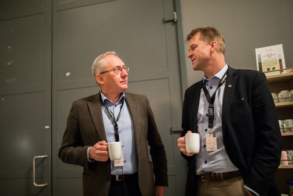 Politidirektør Odd Reidar Humlegård i samtale med PF-leder Sigve Bolstad.