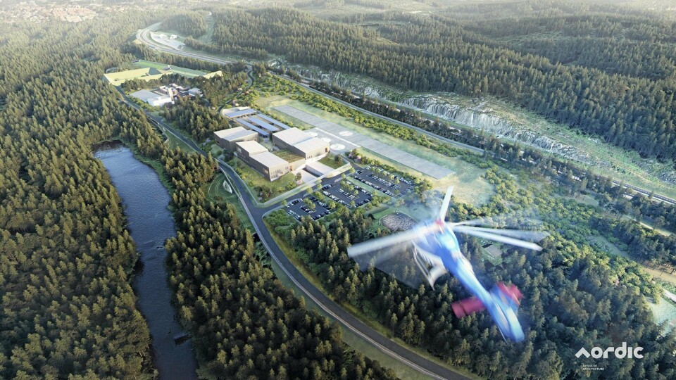 BEREDSKAPSSENTER: Tegning av Politiets nasjonale beredskapssenter (PNB). Oversiktsbildet viser hvordan anlegget kan bli seende ut fra luften, sett fra sør. Illustrasjon: JD/ Nordic - Office of Architecture og COWI AS. BEREDSKAPSSENTER: Tegning av Politiets nasjonale beredskapssenter (PNB). Oversiktsbildet viser hvordan anlegget kan bli seende ut fra luften, sett fra sør. Illustrasjon: JD/ Nordic - Office of Architecture og COWI AS.