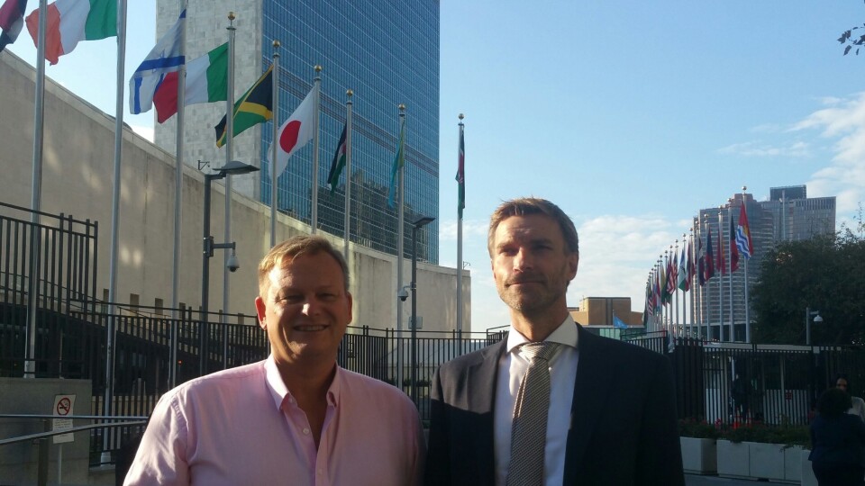 Rachlew og kollega og venn Ivar Fashing utenfor FN-bygningen i New York. Rachlew og kollega og venn Ivar Fashing utenfor FN-bygningen i New York.