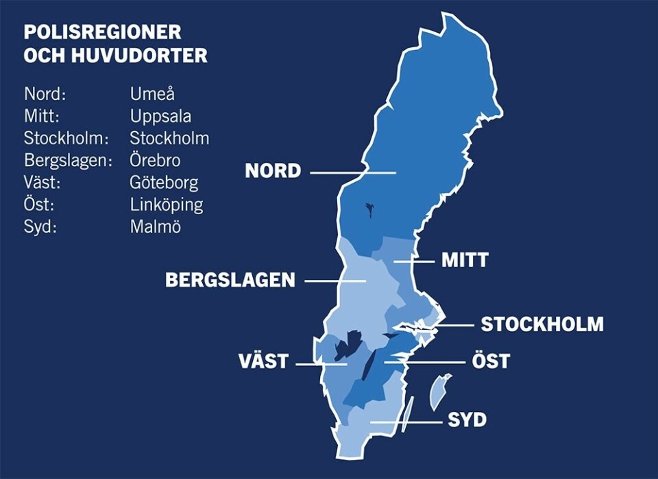 Svensk politi er delt i sju regioner, men én av dem dekker halve landet.