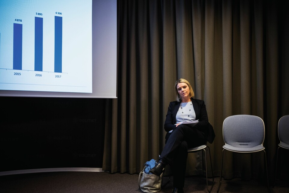 Sylvi Listhaug på pressekonferansen om kriminalitetsutviklingen 2017.