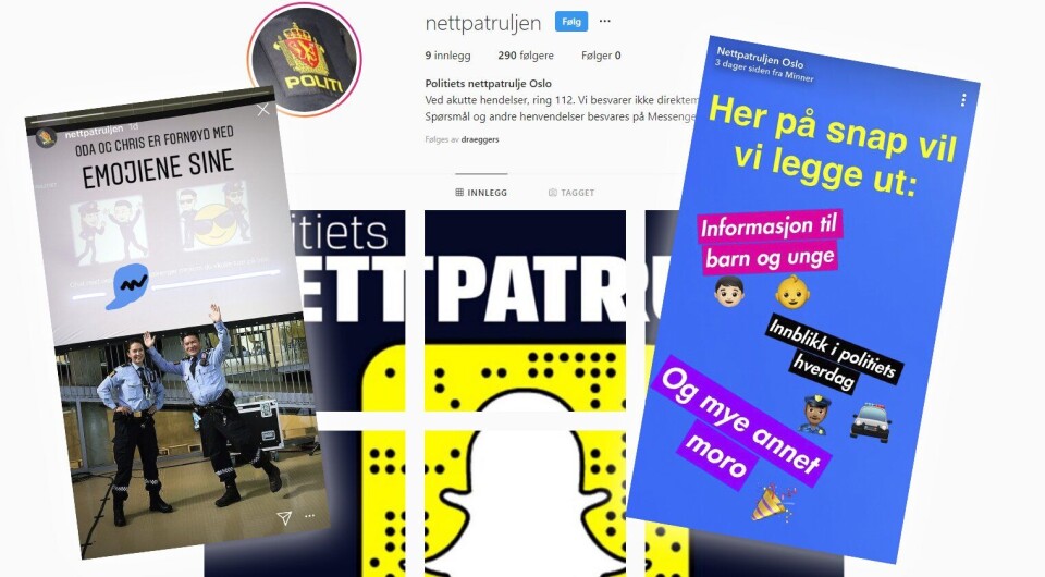 Politiets nettpatrulje er åpnet på Facebook, Snapchat og Instagram. Politiets nettpatrulje er åpnet på Facebook, Snapchat og Instagram.