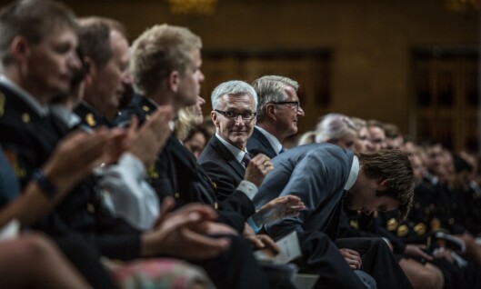 Under uteksamineringen av norske politifolk i 2015, fikk generalsekretær i Interpol, Jürgen Stock, plass på første rad i Oslo rådhus. Under uteksamineringen av norske politifolk i 2015, fikk generalsekretær i Interpol, Jürgen Stock, plass på første rad i Oslo rådhus.