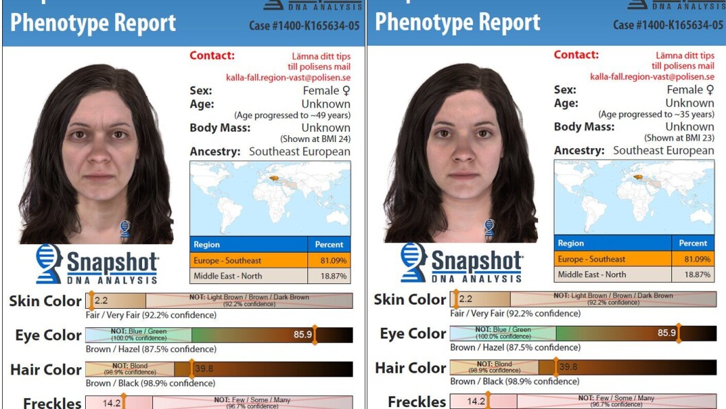 Slik anslår DNA-analysene at gjerningspersonen kan se ut nå, 49 år gammel, og da drapet skjedde, rundt 35 år gammel. Slik anslår DNA-analysene at gjerningspersonen kan se ut nå, 49 år gammel, og da drapet skjedde, rundt 35 år gammel.