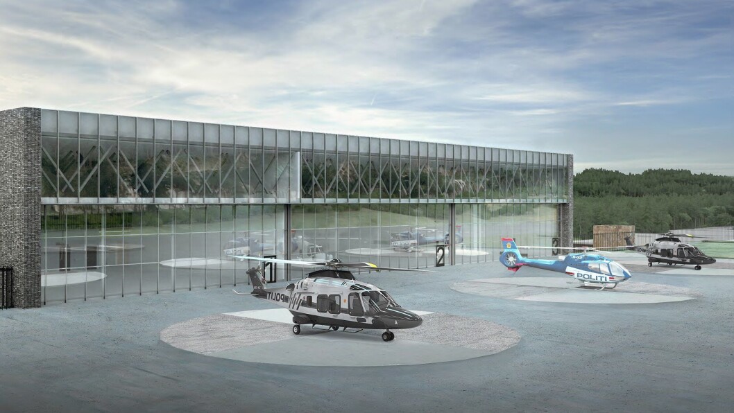 Slik vil politiets nye helikopterhangar på beredskapssenteret seende ut, ifølge arkitektene. Flere investeringer vil i framtiden kunne bli finansiert gjennom et eget investeringsbudsjett. Slik vil politiets nye helikopterhangar på beredskapssenteret seende ut, ifølge arkitektene. Flere investeringer vil i framtiden kunne bli finansiert gjennom et eget investeringsbudsjett.