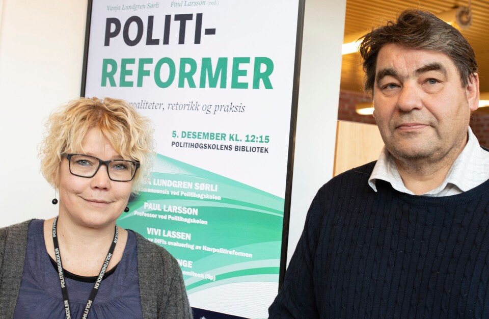 REFORMKRITIKERE: Førsteamanuensis Vanja Lundgren Sørli og professor Paul Larsson har skrevet bok om politireformer i Europa.