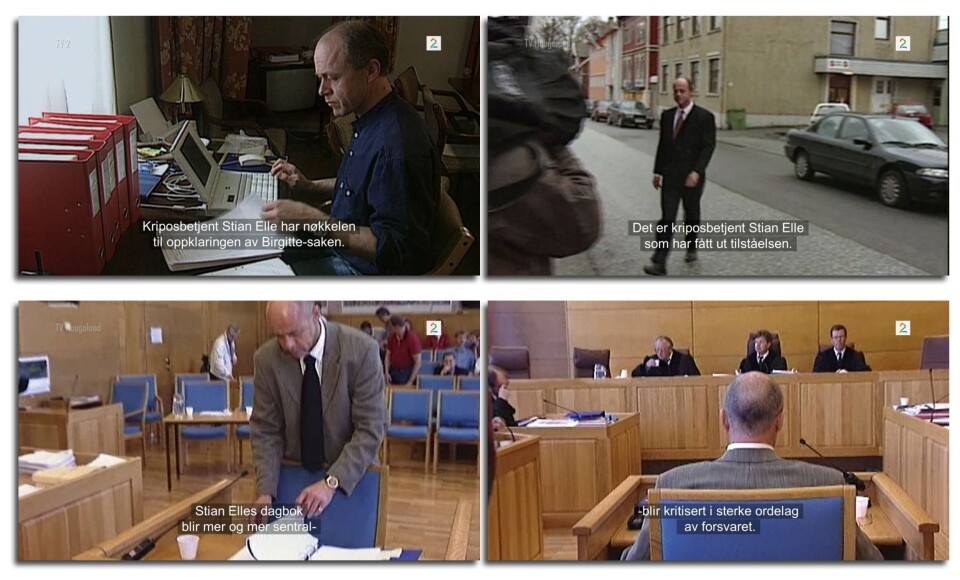 SØKELYSET: (1) I januar 1997 ble Stian Elle flydd inn til Haugesund for å avhøre fetteren til Birgitte Tengs. (2) I mars 1997, etter 180 timer i avhør med Stian Elle, tilsto fetteren drapet. (3) I rettssalen flyttes gradvis fokuset over på Stian Elle, avhørsmetodene og dagboken. (4) Stian Elle stilles til veggs for avhørene av fetteren, både av forsvarerne og i talløse medieoppslag.