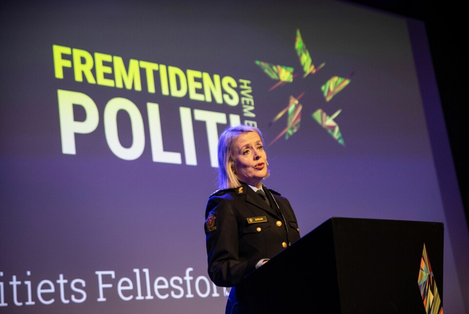 Politidirektør Benedicte Bjørnland under Politiets Fellesforbunds kongress tidligere i år.