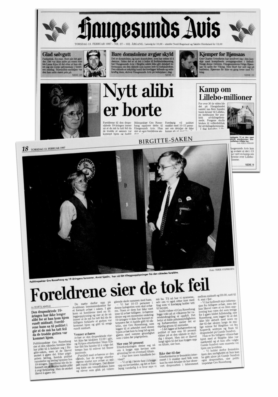 FORSIDESTOFF: Denne saken i Haugesunds avis 13. februar 1997, skapte store problemer for etterforskningen.