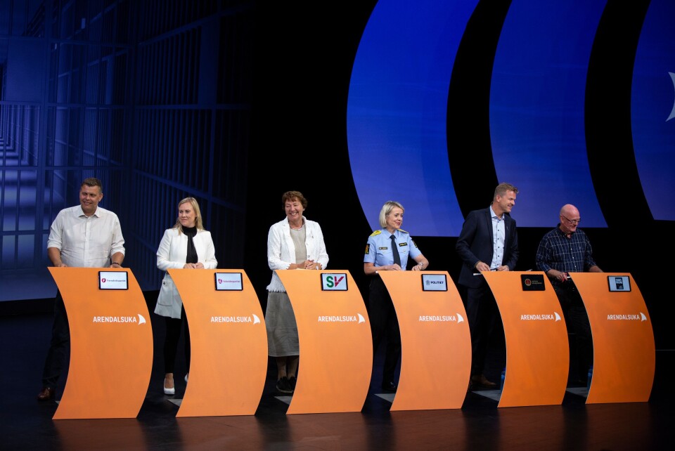 DEBATTPANEL: Justisminister Jøran Kallmyr (Frp), justiskomiteens leder Lene Vågslid (Ap), Oslo-ordfører Marianne Borgen (SV), politidirektør Benedicte Bjørnland, PF-leder Sigve Bolstad og forfatter Einar Haakaas stilte i debatten «Har vi gitt opp kampen mot kjeltringene?» under Arendalsuka 2019. DEBATTPANEL: Justisminister Jøran Kallmyr (Frp), justiskomiteens leder Lene Vågslid (Ap), Oslo-ordfører Marianne Borgen (SV), politidirektør Benedicte Bjørnland, PF-leder Sigve Bolstad og forfatter Einar Haakaas stilte i debatten «Har vi gitt opp kampen mot kjeltringene?» under Arendalsuka 2019.