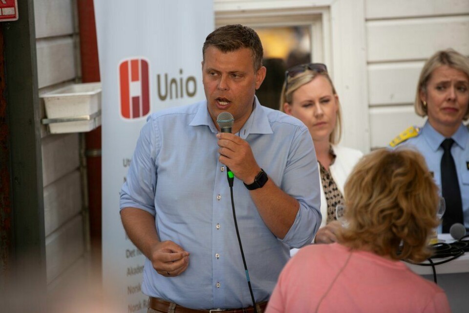 Justisminister Jøran Kallmyr. Bildet er tatt under en debatt under Arendalsuka i august.