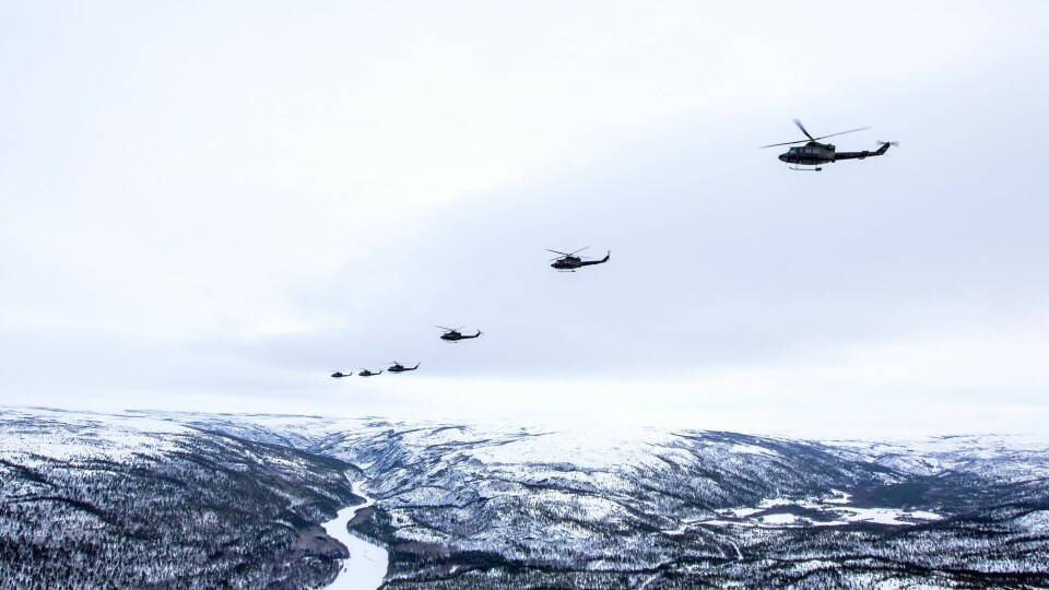 339-Skvadronen fra Bardufoss trener under vinterøvelsen Joint Viking 2017 i Finnmark. Forsvarets Bell-helikoptre flyttes nå til Rygge, og dermed må politiet i Nord-Norge få sin helikopterbistand fra en ny leverandør.