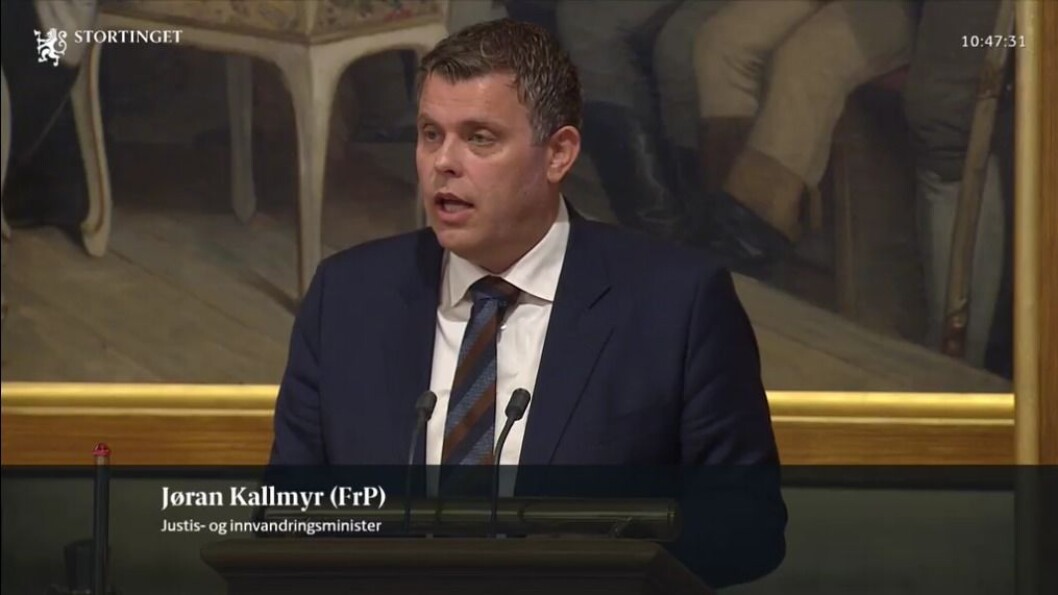 REDEGJORDE: Justisminister Jøran Kallmyr redegjorde for bemannings- og beredskapssituasjonen i politiet. REDEGJORDE: Justisminister Jøran Kallmyr redegjorde for bemannings- og beredskapssituasjonen i politiet.