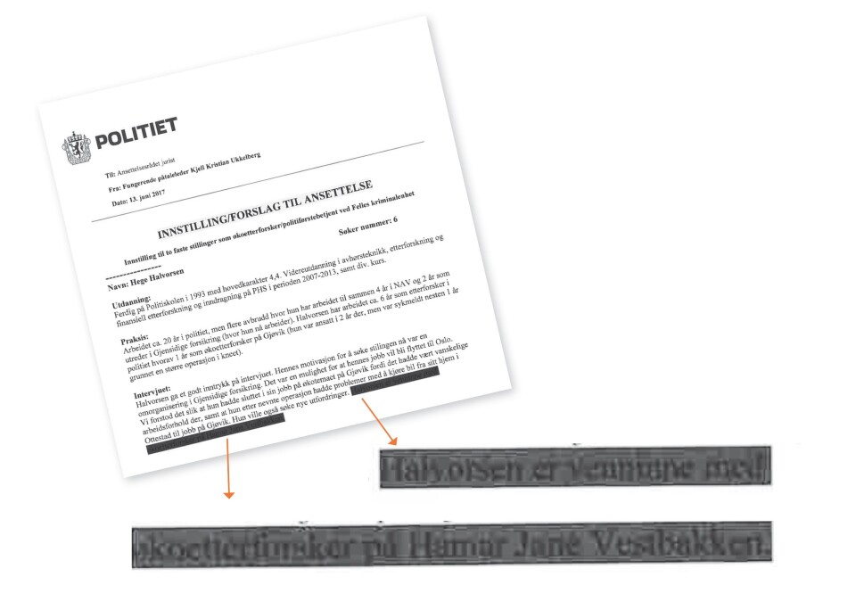 INGEN HADDE TENKT PÅ AT TEKSTEN VAR SYNLIG UNDER SLADDENE: På en av de tre innstillingene var det mulig å lese hva som sto bak sladden - deriblant at Halvorsen og Vestbakken skal ha vært venninner, noe de bestrider. INGEN HADDE TENKT PÅ AT TEKSTEN VAR SYNLIG UNDER SLADDENE: På en av de tre innstillingene var det mulig å lese hva som sto bak sladden - deriblant at Halvorsen og Vestbakken skal ha vært venninner, noe de bestrider.