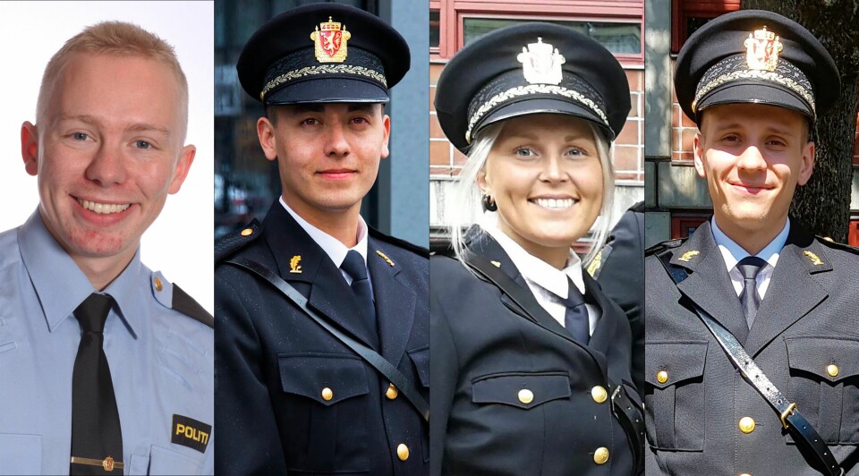 KLARE: Jon Andreas Carson, Kim Eirik Nygaard, Vetle Haugland og Thea Flaatten er blant mange politiutdannede som i dag står uten politijobb, og som er klare til å gå inn i en jobb i politiet i disse dager.