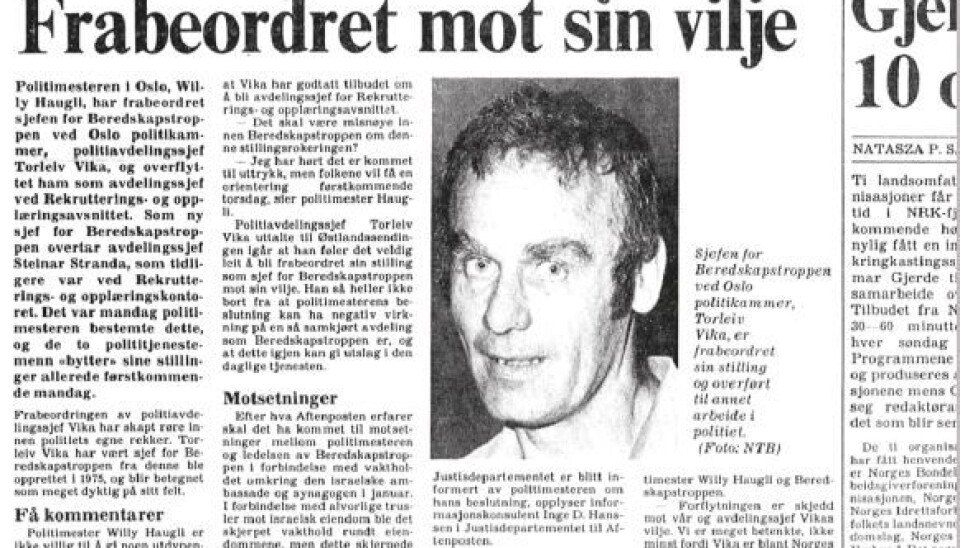 RAMASKRIK: Torleiv Vikas mannskap på 50 menn ba alle om å få fratre sine stillinger, dersom Vika ikke fi kk komme tilbake til Beredskapstroppen. Til Aftenposten uttalte en tillitsmann at «før var vi kampberedt til å møte et hvert terrorangrep», men nå var de som «fuglemat» å regne.