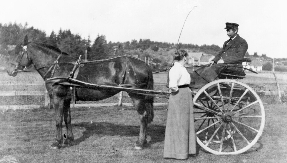 GAMPEFART: Lensmann Jahn L. Jahnsen
ved Tjølling lensmannskontor er klar for
utrykning rundt 1910.