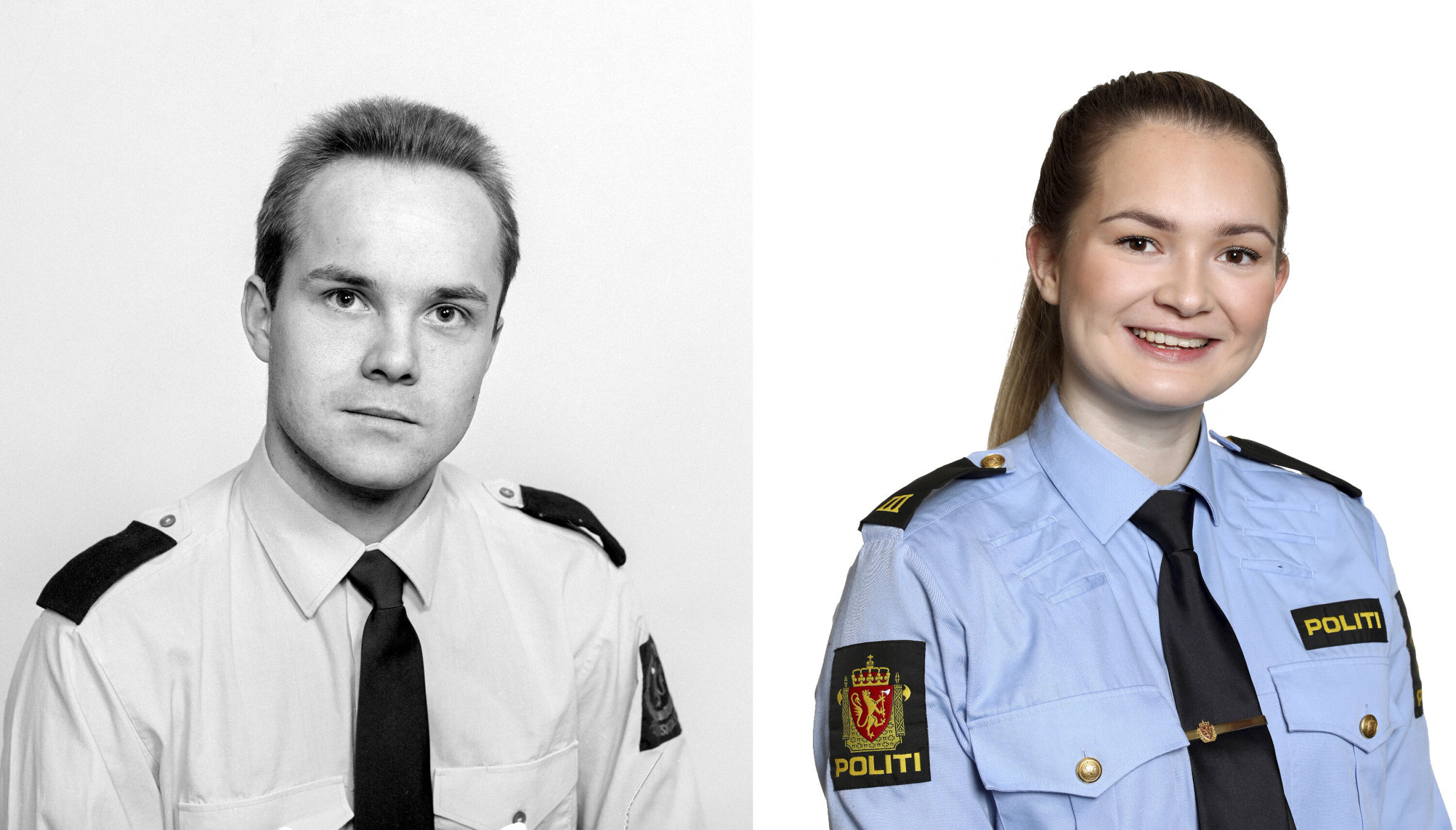 FAR OG DATTER: Politistudent Tore Johan Vinnes i 1991 og politistudent Veline Vinnes i 2020.