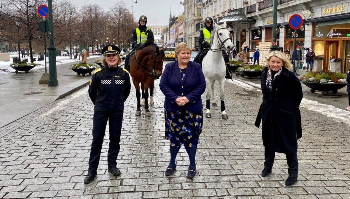 Politidirektør Benedicte Bjørnland, statsminister Erna Solberg (H) og justisminister Monica Mæland (H). Politidirektør Benedicte Bjørnland, statsminister Erna Solberg (H) og justisminister Monica Mæland (H).