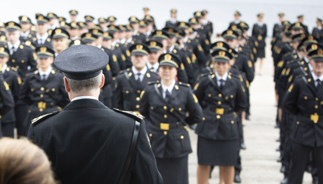 Bildet er tatt under uteksamineringen av politistudenter ved Politihøgskolen i Stavern i 2019. Bildet er tatt under uteksamineringen av politistudenter ved Politihøgskolen i Stavern i 2019.
