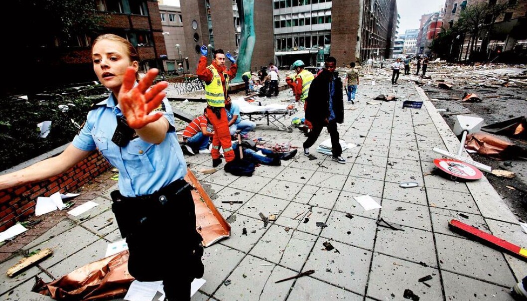 Bildet viser regjeringskvartalet etter at bomben gikk av 22. juli 2011. Bildet viser regjeringskvartalet etter at bomben gikk av 22. juli 2011.