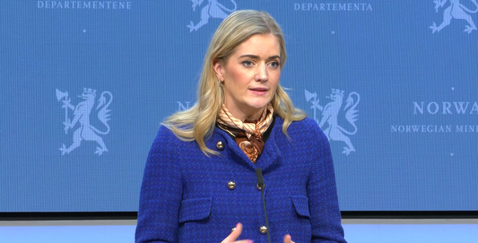 Justis- og beredskapsminister Emilie Enger Mehl (Sp) under Regjeringens pressekonferanse.