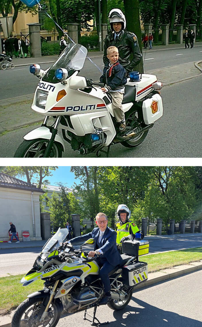 FØR OG ETTER: Svend Andreas Aspaas og politibetjent Inge Frydenlund i 2000 og 2022. FØR OG ETTER: Svend Andreas Aspaas og politibetjent Inge Frydenlund i 2000 og 2022.