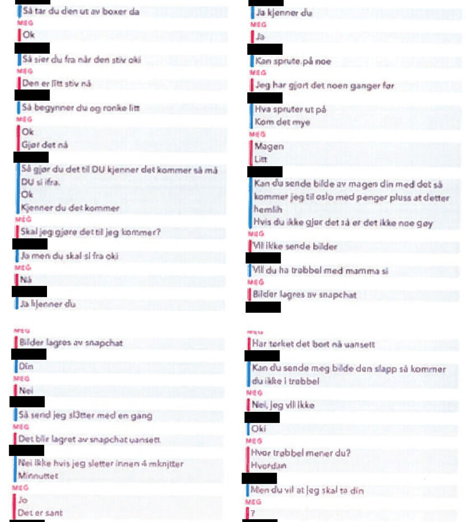 Bildet viser en samtale i en nett-overgrepssak.