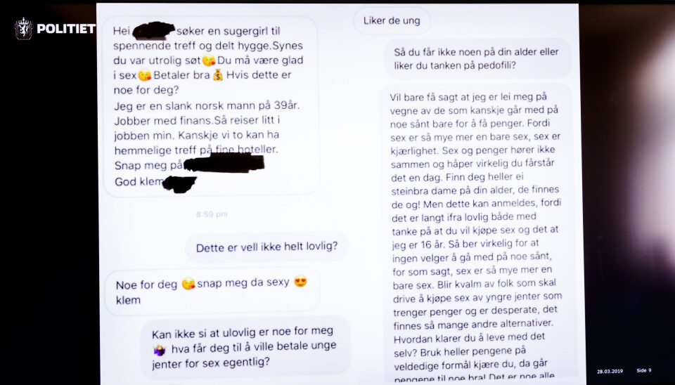 Illustrasjon på menn som kontakter unge jenter på nettet. Dette er en chat hentet fra Instagram, den ble vist av politet i Sør-Trøndelag i forbindelse med fengsling av en mann i 40-årene som er siktet for overgrep. Bilde viser at dette er en vanlig framgangngsmåte, men bilde har ikke noe med den aktuelle saken å gjøre. Illustrasjon på menn som kontakter unge jenter på nettet. Dette er en chat hentet fra Instagram, den ble vist av politet i Sør-Trøndelag i forbindelse med fengsling av en mann i 40-årene som er siktet for overgrep. Bilde viser at dette er en vanlig framgangngsmåte, men bilde har ikke noe med den aktuelle saken å gjøre.