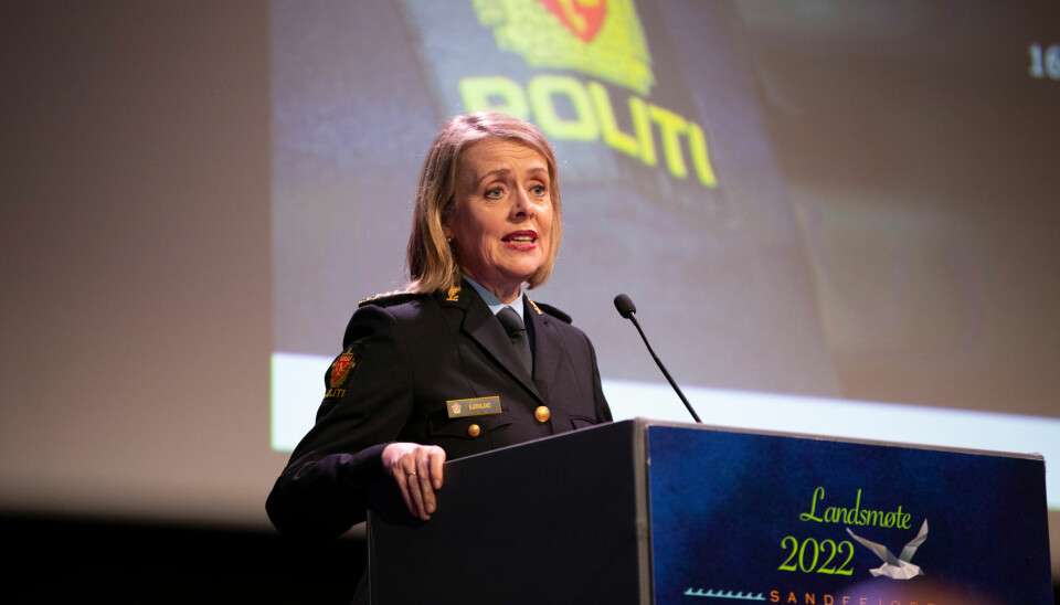 Politidirektør Benedicte Bjørnland under Politiets Fellesforbunds landsmøte i 2022.
