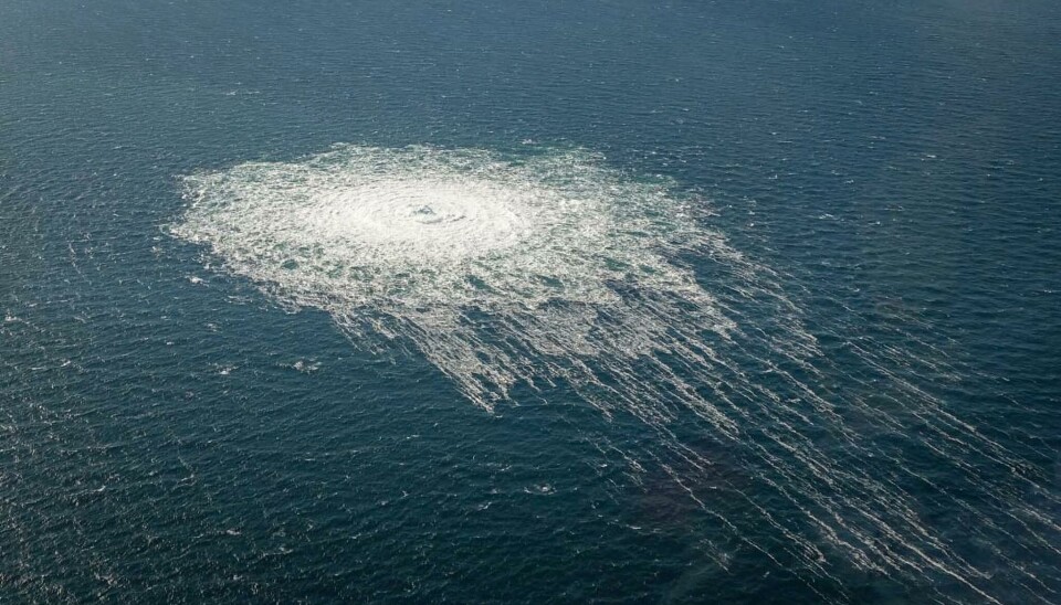 FN-GRANSKING: Kina går ut med støtte til Russlands krav om FN-gransking av sabotasjen mot gassrørledningene Nord Stream 1 og 2 i slutten av september i fjor. Her et flyfoto av gasslekkasjen kort tid etter at den ble oppdaget.