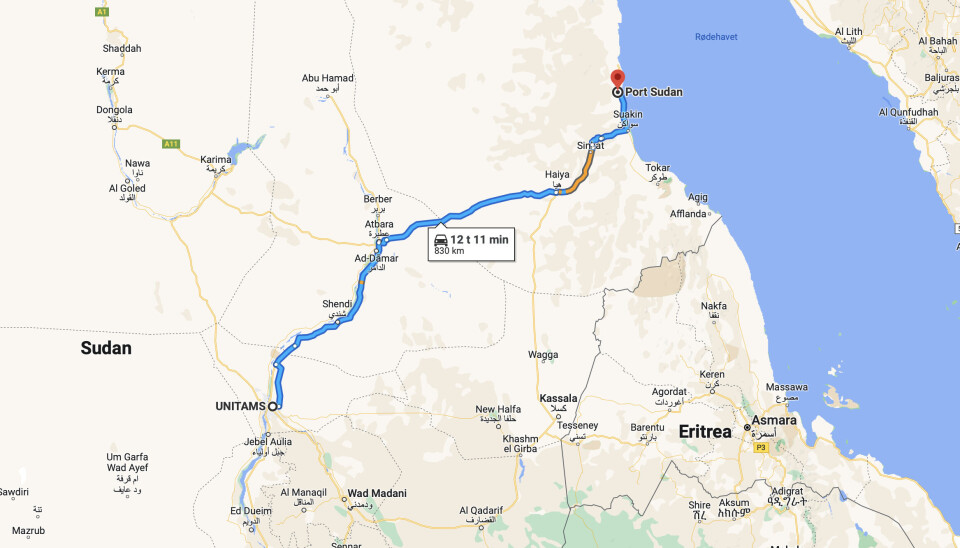 STORE AVSTANDER: Under ordinære omstendigheter tar det vesentlig kortere tid å tilbakelegge avstanden mellom UNITAMS´ hovedkvarter i Khartoum og til Port Sudan.