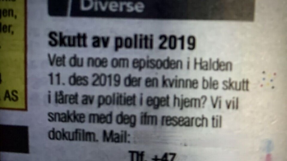 Etter politiet løsnet skudd under en aksjon i Halden i desember 2019, rykket produksjonsselskapet inn en annonse i lokalavisen og etterlyste kilder.